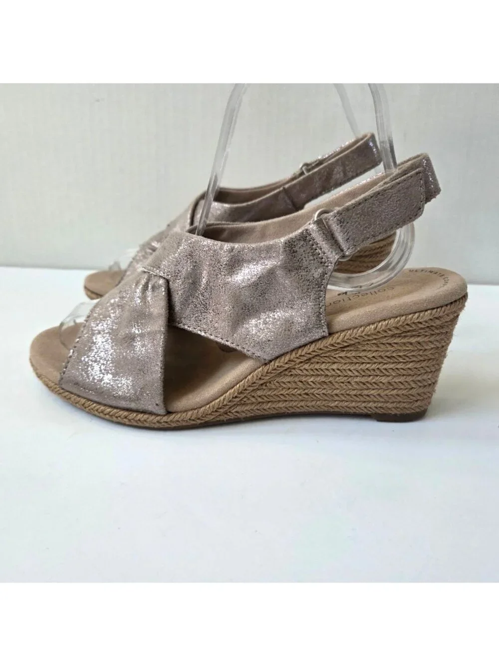 Clarks Shoes Womens 8 Metallic Pewter Lafley Alaine Jute Wedge Comfort Sandals
